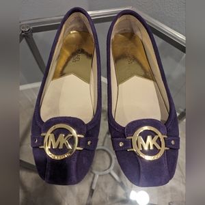 Michael Kors purple suede moccasin flats gold 8.5